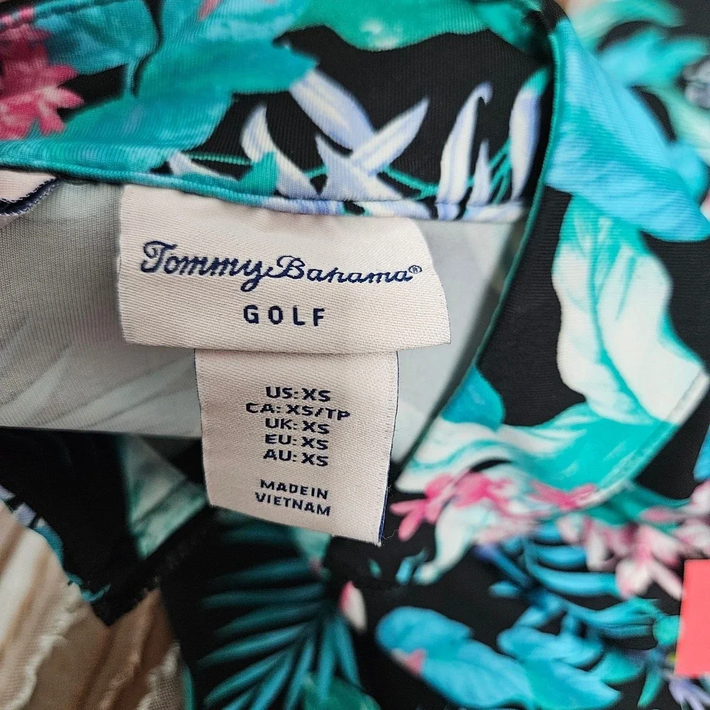 Tommy Bahama‎ Golf Dress Women XS Black Floral Tropical Quarter Zip Ruffle Hem
